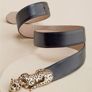 Chico's Black Belt with Gold Leopard Buckle